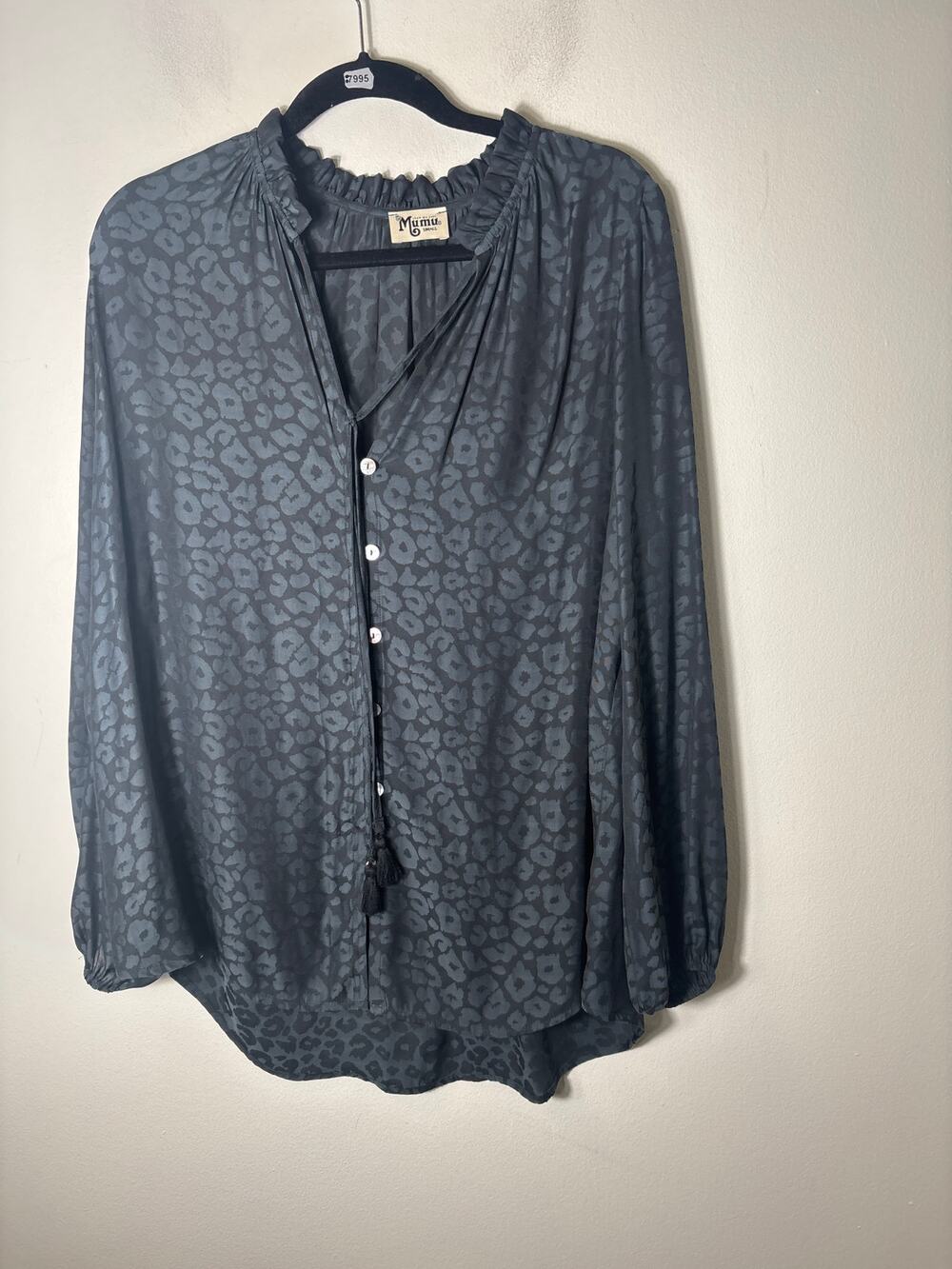 Show Me Your Mumu Black Cheetah Print Long Sleeve Button Up Shirt Sz S